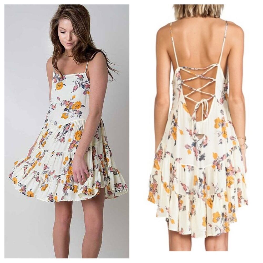 Free People | Womens Yellow Circle of Flowers Slip Dress Mini Flowy Light Summer
